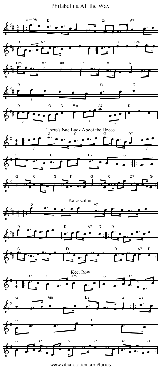 Philabelula All the Way - staff notation