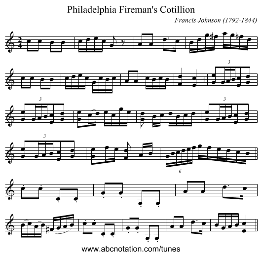 Philadelphia Fireman's Cotillion - staff notation