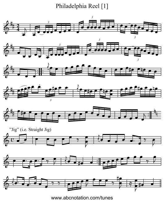 Philadelphia Reel [1] - staff notation