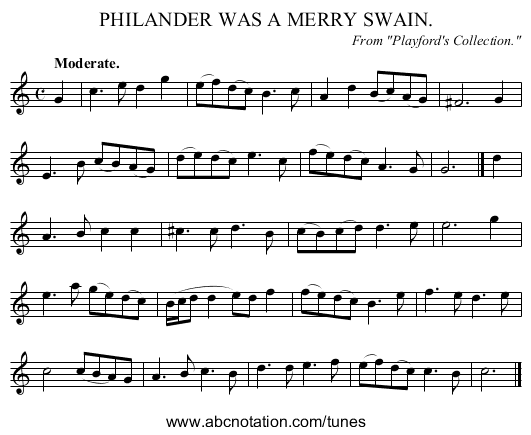 PHILANDER WAS A MERRY SWAIN. - staff notation