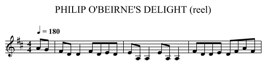PHILIP O'BEIRNE'S DELIGHT (reel) - staff notation