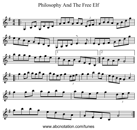Philosophy And The Free Elf - staff notation