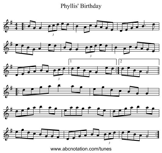 Phyllis' Birthday - staff notation