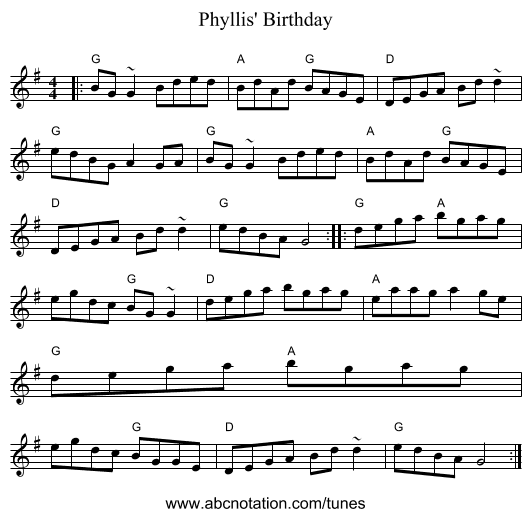 Phyllis' Birthday - staff notation