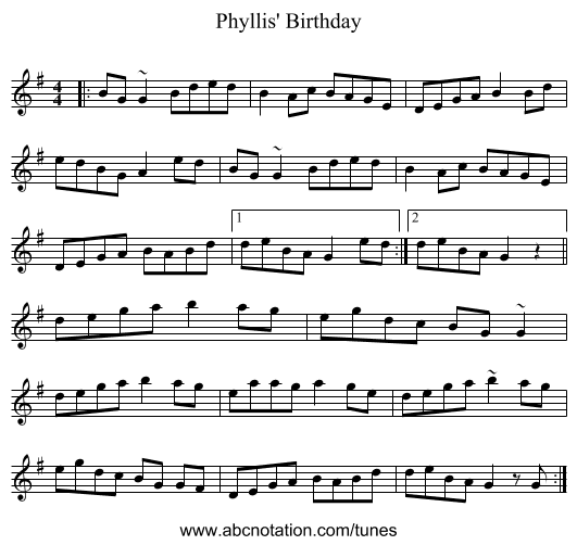 Phyllis' Birthday - staff notation