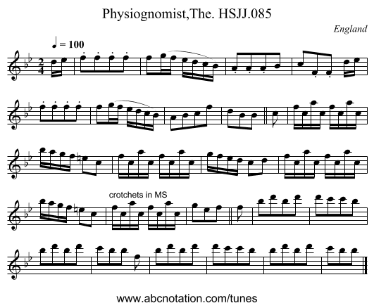 Physiognomist,The. HSJJ.085 - staff notation