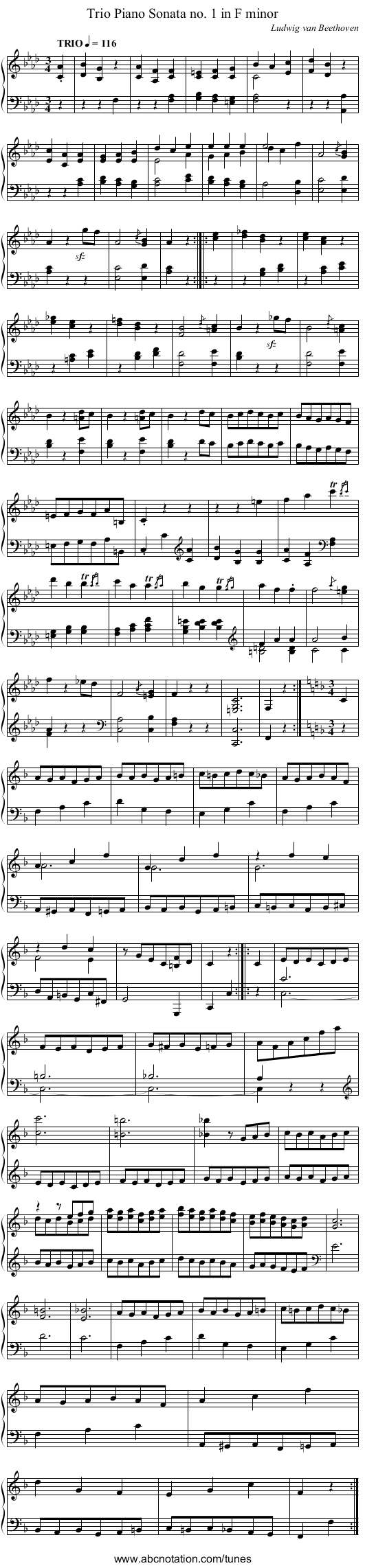 Piano Sonata no. 1 in F minor, Trio - staff notation