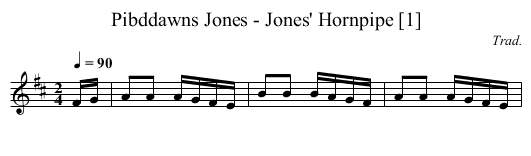 Pibddawns Jones - Jones' Hornpipe [1] - staff notation