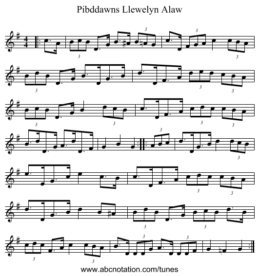 Pibddawns Llewelyn Alaw - staff notation