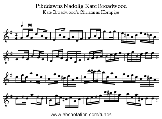 Pibddawns Nadolig Kate Broadwood - staff notation