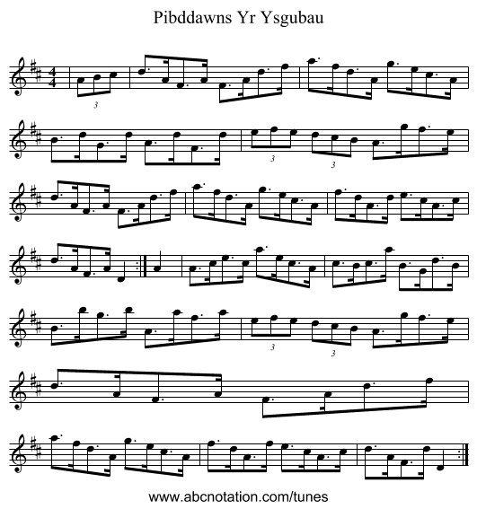 Pibddawns Yr Ysgubau - staff notation