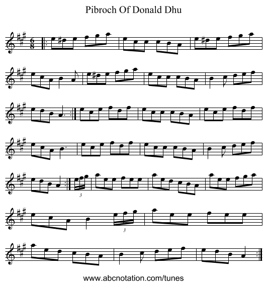 Pibroch Of Donald Dhu - staff notation