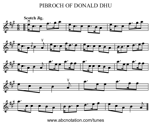 PIBROCH OF DONALD DHU - staff notation