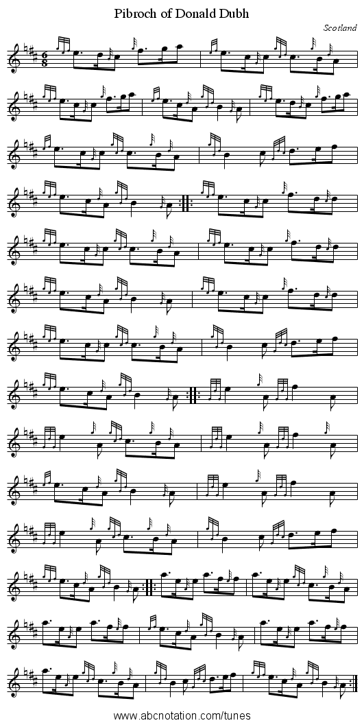 Pibroch of Donald Dubh - staff notation