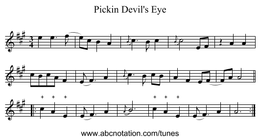 Pickin Devil's Eye - staff notation