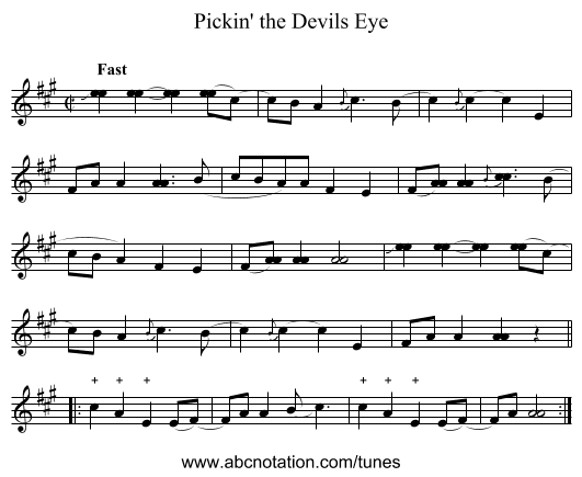 Pickin' the Devils Eye - staff notation