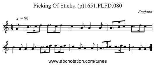 Picking Of Sticks. (p)1651.PLFD.080 - staff notation