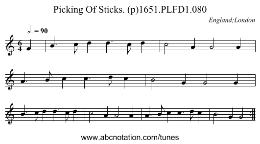 Picking Of Sticks. (p)1651.PLFD1.080 - staff notation