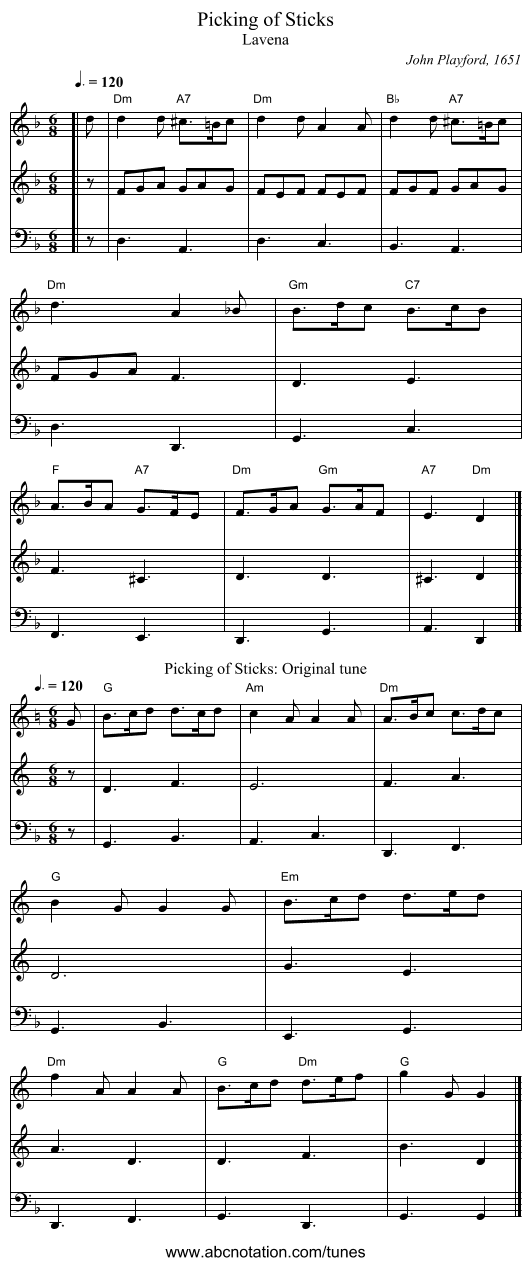 Picking of Sticks - staff notation