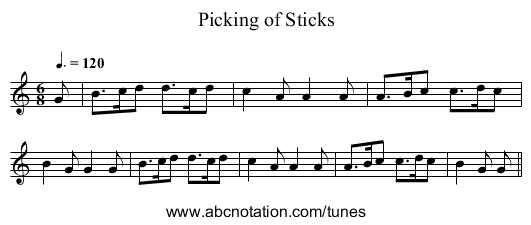 Picking of Sticks - staff notation