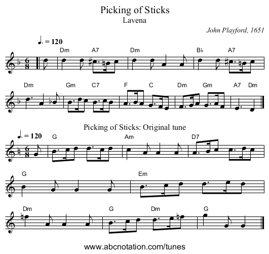 Picking of Sticks - staff notation