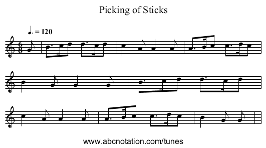 Picking of Sticks - staff notation