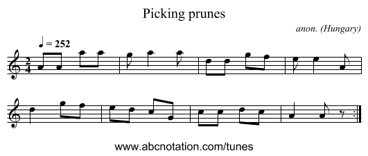 Picking prunes - staff notation