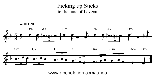Picking up Sticks - staff notation