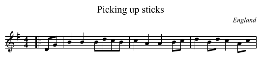 Picking up sticks - staff notation