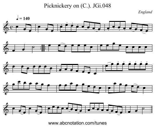 Picknickery on (C.). JGi.048 - staff notation