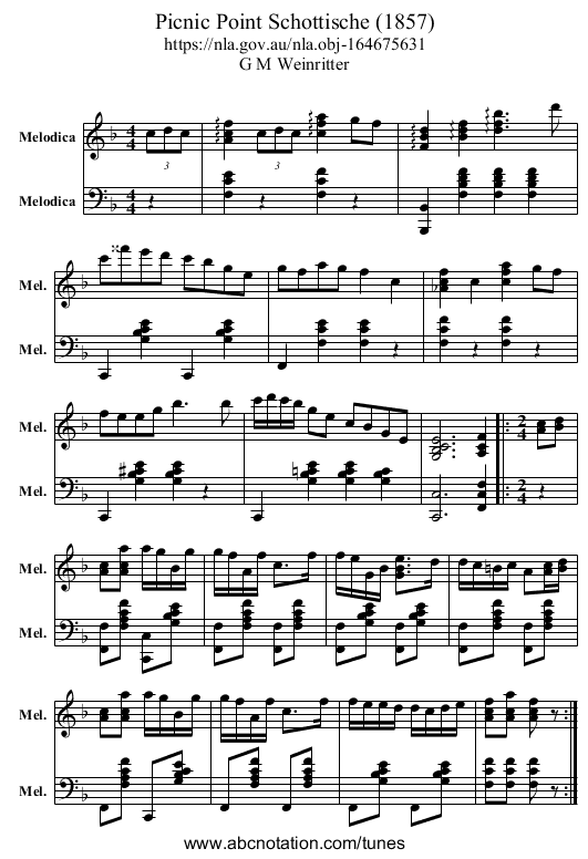 Picnic Point Schottische (1857) - staff notation