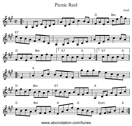 Picnic Reel - staff notation