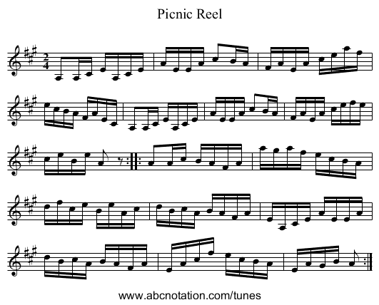 Picnic Reel - staff notation