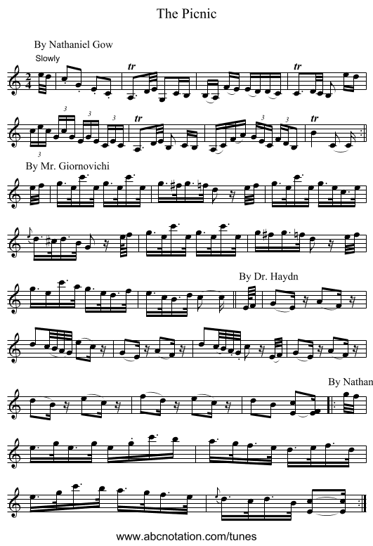 Picnic, The - staff notation