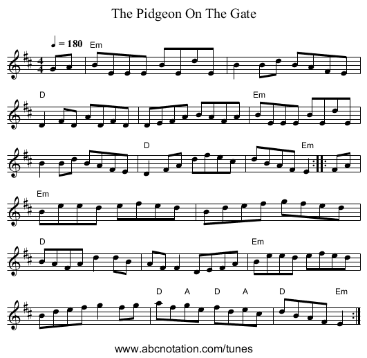 Pidgeon On The Gate, The - staff notation