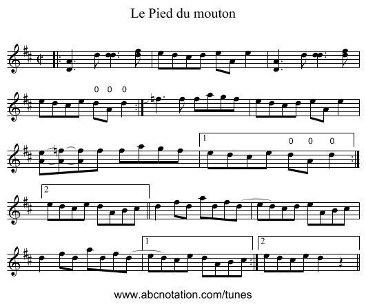 Pied du mouton, Le - staff notation