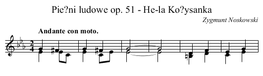 Pie?ni ludowe op. 51 - He-la Ko?ysanka - staff notation