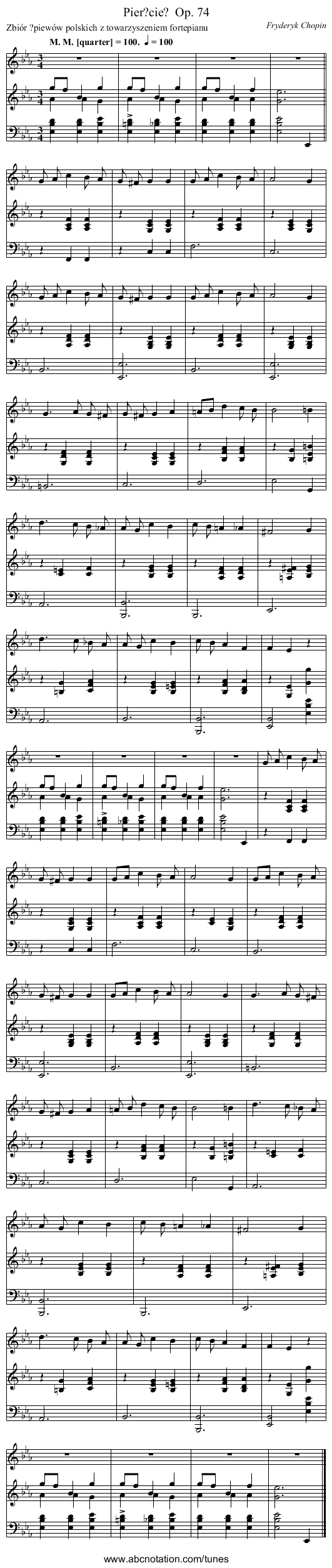 Pier?cie? Op. 74 - staff notation