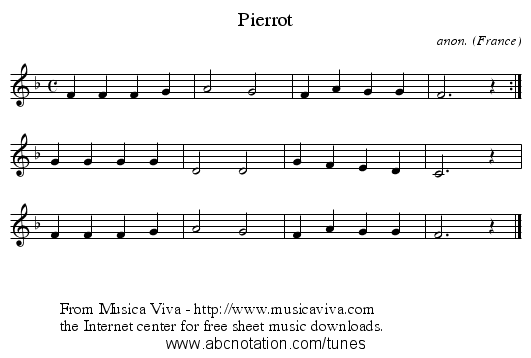 Pierrot - staff notation
