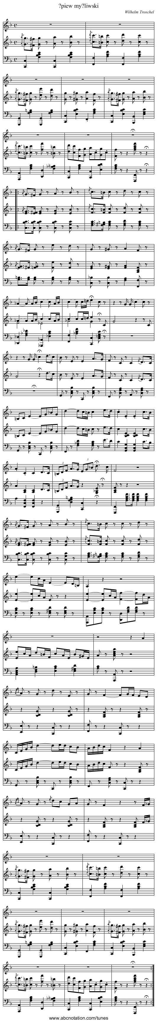 ?piew my?liwski - staff notation