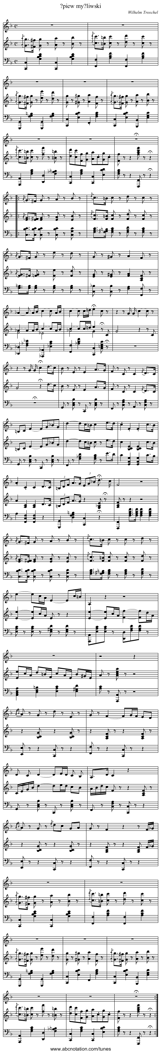 ?piew my?liwski - staff notation