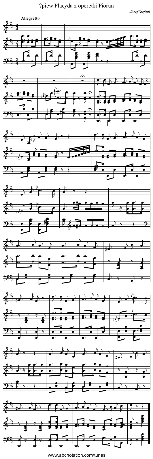 ?piew Placyda z operetki Piorun - staff notation