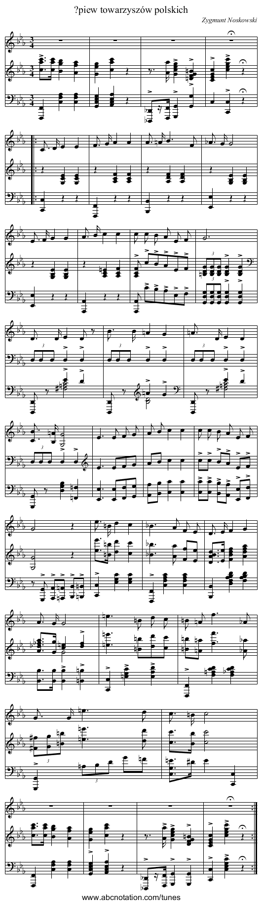 ?piew towarzyszów polskich - staff notation