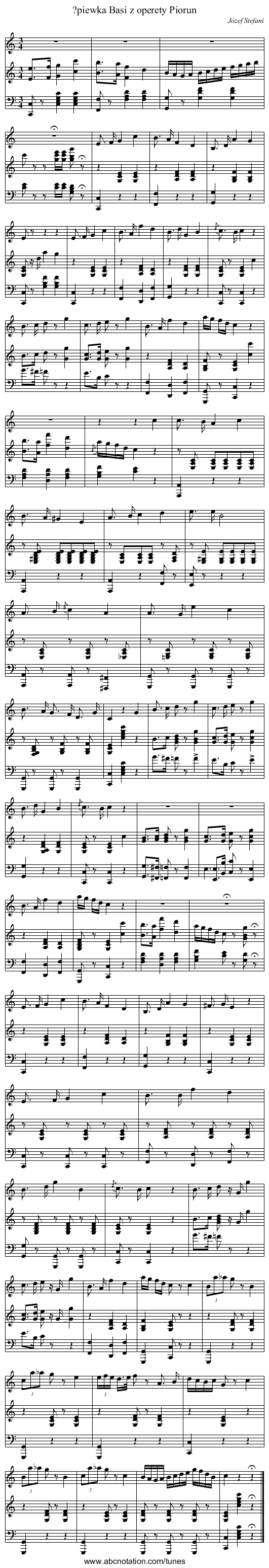 ?piewka Basi z operety Piorun - staff notation