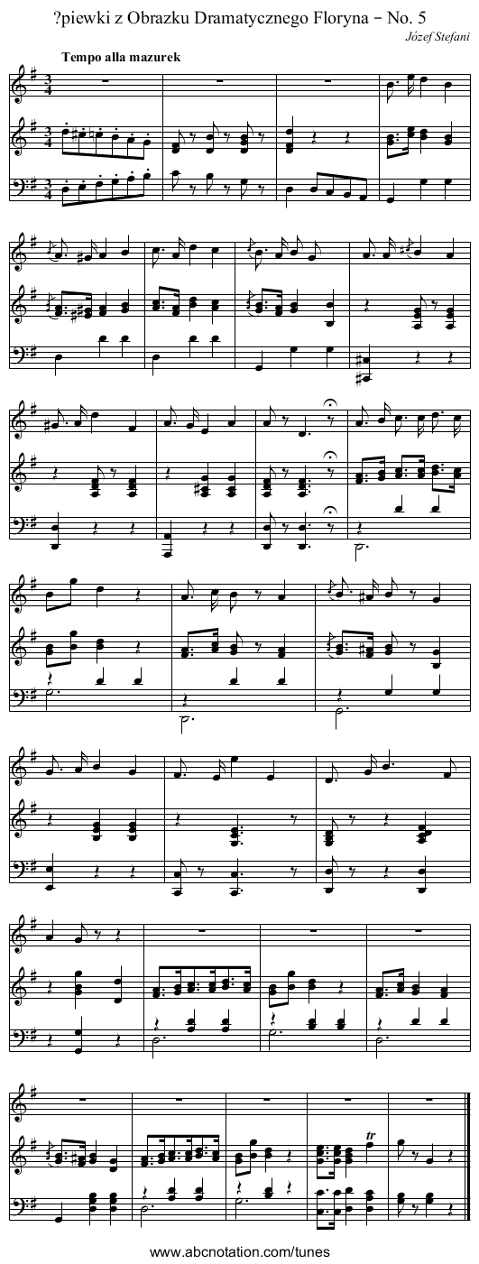 ?piewki z Obrazku Dramatycznego Floryna – No. 5 - staff notation