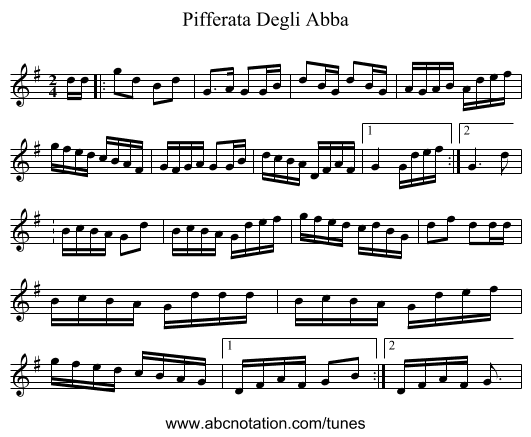 Pifferata Degli Abba - staff notation