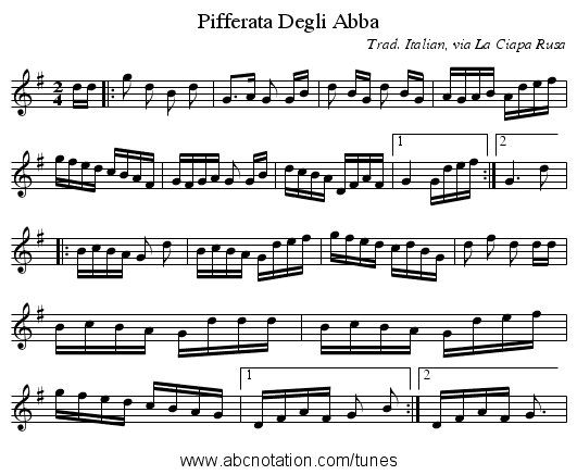 Pifferata Degli Abba - staff notation