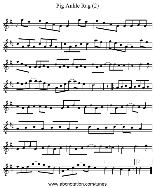 Pig Ankle Rag (2) - staff notation