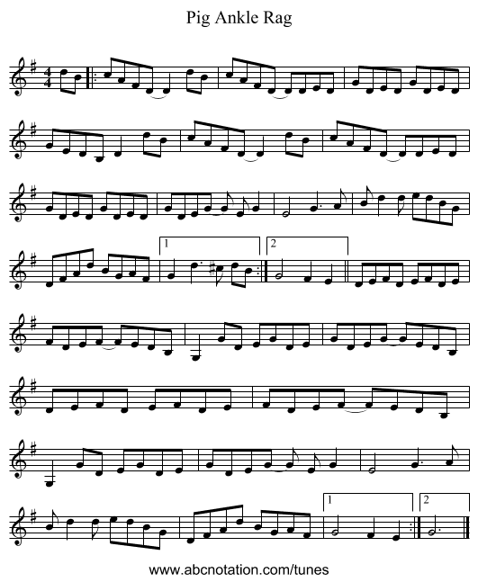 Pig Ankle Rag - staff notation
