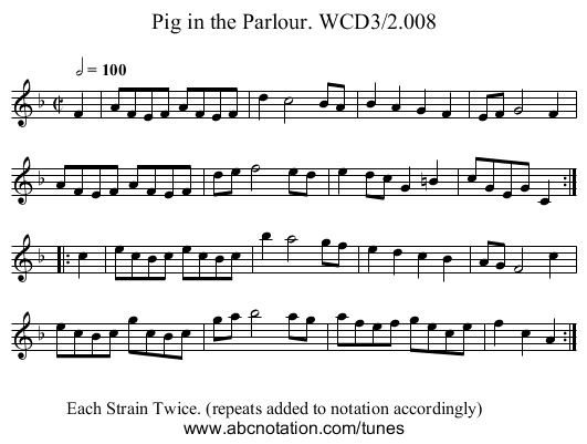 Pig in the Parlour. WCD3/2.008 - staff notation